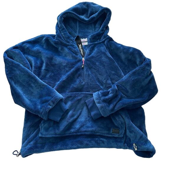Juicy Couture Sport Velvet plush blue hoodie 1/4 zip Size Large STREETWEAR - Picture 1 of 7